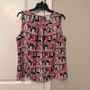 Christopher & Banks Pink, Black & White Geometric Sleeveless Top